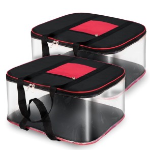 NISUN 2 Pack Moisture Proof Big Nylon Transparent Underbed Storage Bag/Stationery Paper/Blankets/Clothes Storage Bag (BlackRed, 57x47x26 cm), Rectangular