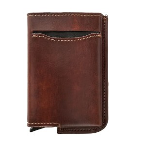 Storite Leather RFID Blocking Pop Up Slim Metal Credit Or Debit Card Holder Case for Men & Women - (Coffee Brown-10 x 1 x 6.8 Cm)