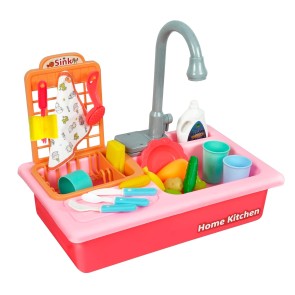 Storite Kitchen Set for Kids - Plastic Kids Play Kitchen Sink/Washbasin with Running Water for Kids - Electronic Washbasin,Pretend Role Play Kitchen Toy - Pink