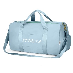 Storite Nylon 46 cms Foldable Travel Duffle Bag Sports Gym Shoulder Handbag for Women Outdoor Weekend Luggage Bag with Shoe and Wet Clothes Compartments (Light Blue, 46x23x23 cm)