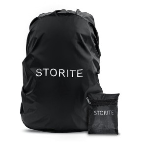 Storite Dust & Rain Cover for Backpack with Pouch, Waterproof Dustproof Rain Cover Bag Elastic Adjustable for School, College,Office, Trekking Bags (30L-35L,Black)