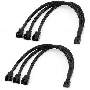 Storite 2 Pack 4 pin 3 Ways Y Splitter Computer PC Fan Power Extension Cable Black Sleeved 26 cm