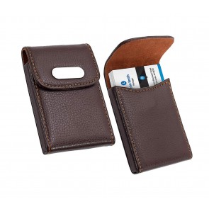 Storite Leather Pocket Sized Visiting/Business/Name Card Holder with Magnetic Shut for Men & Women - (Vertical Brown, 9 x 1.5 x 6.3cm)
