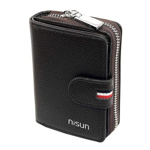 NISUN 9 Slot Large PU Leather Credit Debit Zipper Card Holder Wallet Coin Purse for Men & Women ( Dark Brown,11.5 X 9 x 3 cm )