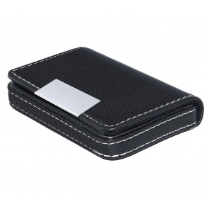 Storite Imported Pocket Sized Stitched Leather Credit Debit Visiting Card Holder for Men & Women (Black)