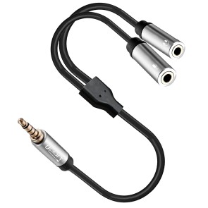 Storite 3.5mm Headphone Mic Splitter Cable for Headset, Male to 2 Female Mic and Headphone Splitter Cable for PC Gaming Headset, Tablet, Smartphone – (Black & Silver , 30 cm)