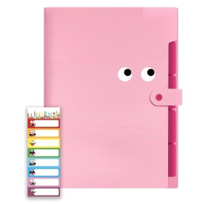 NISUN 5 Pocket Expanding File Folder with Fun Sticky Labels, Letter Size Accordion File Organizer, Portable Folders for Documents, Aesthetic Paper Organizer for School & Office – Pink