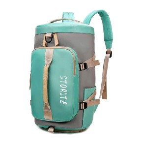 Storite Nylon 25 Cms Small Imported Lightweight Waterproof Duffle Bag, Rucksack Travel Bag for Women with Wet Pocket & Shoes Compartment, Backpack Carry Luggage Bag - (Green/Grey, 45 x 25 x 26 CM)