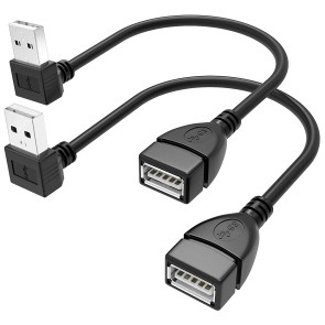 SaiTech IT 2 Pack High Speed 15cm USB 2.0 Extension Cable Angle USB Male to Female Convertor Adapter Extender Cord Up Angle and Down Angle-Black