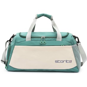 Storite Nylon 51 cms Imported Travel Duffle Bag Multi- Pocket Sports Shoulder Bag for Women with Wet Pocket & Shoe Compartment Weekender Overnight Travel Luggage Bag (Green/White - 51x22x28 Cm)