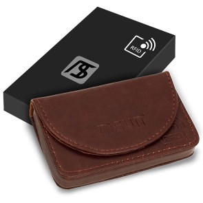 NISUN PU Leather RFID Blocking Pocket Sized Credit Card Holder Name Card Case Wallet with Magnetic Shut for Men & Women - Brown