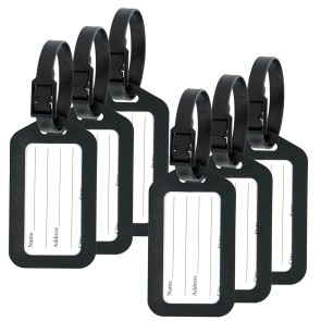 Storite 6 Pack Luggage Tags with Rubber Strap, Smart Tags for Travel suitcases, School Bags for Easily Identification of Bags - Black