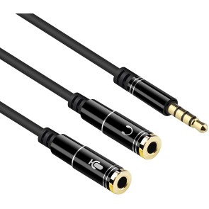 Dahsha Gold Plated 3.5mm Jack Headphone Mic Audio Y Splitter Cable 3.5mm 1 Male to 2 Female with Separate Headset/Microphone Adapter -30 cm – Black