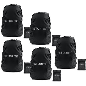 Storite 5 Pack Dust & Rain Cover for Backpack with Pouch, Waterproof Dustproof Bag Adjustable Cover for School, College,Office, Trekking Bags (Black)