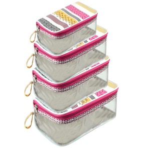 NISUN Set of 4 Multipurpose Transparent Travel Pouch Makeup Toiletry Kit Bag Makeup Bag Pouch for Women, Toiletry Bag for Men (WPBG Lining Pouch, 22.5 x 12 x 10 cm)