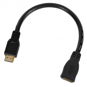 Storite 30cm Short Length Gold Plated HDMI Male to Female Extension Cable - (Specially Designed for Wall mountable tv) Black