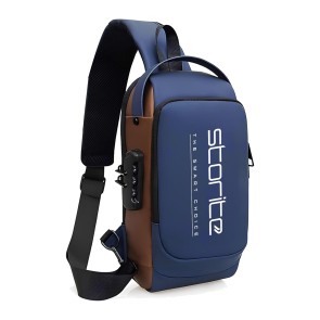 Storite Sling Bag for Men Stylish Crossbody Backpack for Men & Women, Anti-Theft Chest Bag with USB Charging Port, Messenger Bags, Casual Shoulder Bag (Blue Brown - 17 x 9 x 32 Cm)