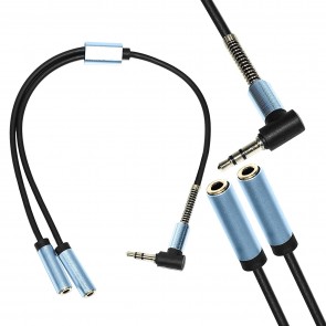 Storite Headphone Splitter Cable, 90 Degree Right Angle 3.5mm Male to 2 Female Audio Stereo Y Splitter Cable for Headphones, Earphones and Speakers (30cm, Blue)