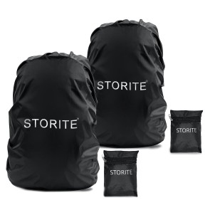 Storite 2 Pack Dust & Rain Cover for Backpack with Pouch, Waterproof Dustproof Bag Adjustable Cover for School, College,Office, Trekking Bags (30L-35L,Black)