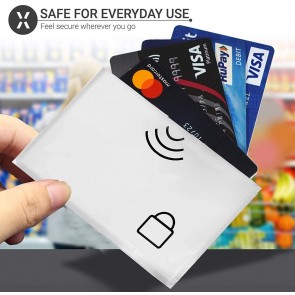 Storite 10 Pcs RFID Sleeves Credit Card Sleeve, Aluminium Foil Credit Card Protector Sleeves Blocks Credit Cards Transfer of Pickpocketing (10.5 x 7 cm, Silver)