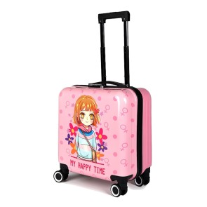 Storite 15 Inches Kids Trolley Bag Hard-Sided Polycarbonate Cartoon Print Spinner Suitcase Trolley Bags for Kid's Travel Kids Trolley Bag - Pink (38 x 22 x 38 Cm)