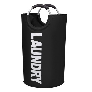 Storite 82L Laundry Bag with Aluminium Handles , Collapsible Laundry Bags , Foldable Laundry Hamper, Folding Washing Bin (Black,73x36 cm)