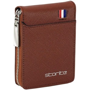 Storite PU Leather 9 Slot Vertical Credit Debit Card Holder Money Wallet Zipper Coin Purse For Men Women - Light Brown