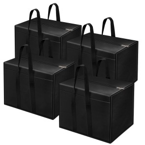 Storite 4 Pack Nylon 85 L Moisture Proof Multi-Purpose Underbed Storage Bag/Clothing Storage Organiser/Toy Storage/Stationery Paper Storage Bag with Zipper and Strong Handle (Black,57x36.8 x40.5 cm)