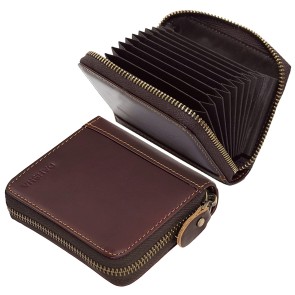 DAHSHA RFID Blocking Genuine Leather 9 Slots Credit Debit Card Holder Wallet & 2 Money Pocket Zipper Coin Purse for Men Women (10.5 X 8.5 X 2.5 cm, Brown)
