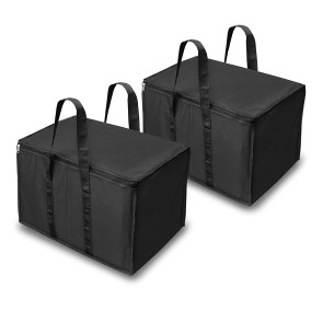 DAHSHA 2 Pack Nylon Multi-Purpose 70 L Large Toys Storage Bag/Books Magazine//Blankets/Clothes Storage Organizer with Zip and Handle Rectangular(Black, 55.8x34x36.8cm)