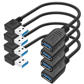SaiTech IT 4 Pack 15cm 90 Degree USB 3.0 Extension Cable USB Type A Male to Female High-Speed Connection, Supper Fast 5Gbps Data Transfer Extender Cord-Black