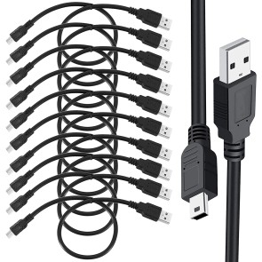 SaiTech IT 10 Pack USB 2.0 A to Mini 5 pin B Charging Cable for External HDDS/Camera/Card Readers/MP3 Player/PS3 Controller/GPS Receiver-Black -35cm(1 feet)