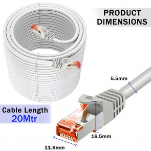 Storite Cat-6 RJ45 Network Ethernet LAN Patch Cable for Laptop Desktop PC Router Server Rack (Grey) - 20m