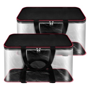 SNDIA 2 Pack Nylon 33 L PVC Transparent Clothes storage Bags/Saree Covers with Zip for Storage Specially Design for Woman Dresses,Sarees,Lehngas for Wardrobe Organizer(RedBlack, 39x34x21cm)