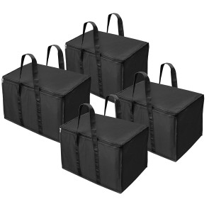 DAHSHA 4 Pack Nylon Multi-Purpose 70 L Large Toys Storage Bag/Books Magazine//Blankets/Clothes Storage Organizer with Zip and Handle Rectangular(Black, 55.8x34x36.8cm)
