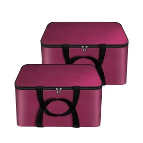 Storite 2 Pack Nonwoven Mini Storage Bag Moisture Proof Cloth Organizer with Zippered Closure and Handle (41x35x23.5 cm, Magenta) Rectangular