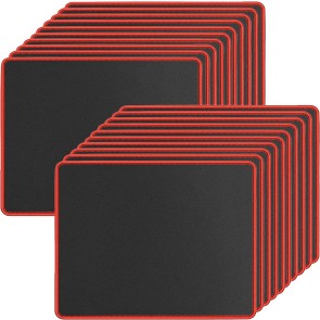 20 Pack Mouse Pad with Stitched Edges Mousepads Bulk Non-Slip Rubber Base, Waterproof Coating Mouse Pads for Computers, Laptop, Office & Home -(250mmx210mmx2mm) - Black with Red Border