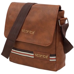 Storite Stylish PU Leather Sling Cross Body Travel Office Business Messenger Bag for Men Women (Dark Brown,26x6.5x26 CM)