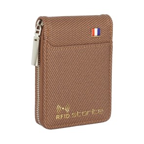 Storite 9 Slot Vertical RFID Leather Woven Pattern Credit Debit Card Holder Money Wallet Zipper Coin Purse for Men Women – (Brown-11.5 x 2 x 8 Cm)