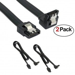 2 Pack SATA 3 Data Cable 90 Degree Right Angle SATA III Cable 23 Inches 6.0 Gbps with Locking Latch (2 x Sata Cable Black)