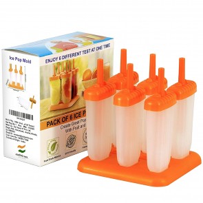 Storite 6 Pcs Plastic Popsicle Molds Reusable Popsicle Candy Maker Easy Release Ice Pop Molds for Kids - Orange