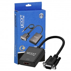 Storite VGA to HDMI Converter Cable with Audio 1080p, Active Male VGA-HDMI Male Out Lead Video Converter Cord for Computer, Laptop, Projector (Black, 25cm)