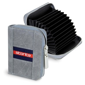 Storite 12 Slot PU Leather Credit Debit Card Holder BlueStrip Wallet Zipper Coin Purse for Men & Women - (Grey, 10.5 x 7.5 x 2 cm)