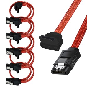 Storite 5 Pack Sata 3 90 Degree Right Angle to Straight 6 Gbps Data Cable with One side Locking Latch for SATA HDD, SSD, CD Drive (Red, 18 cm)