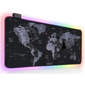 SaiTech IT World Map Print RGB Gaming Mouse Pad, Large Extended Soft Led Mouse Pad with 14 Lighting Modes, Computer Keyboard Mousepads Mat (800mm x 300mm x 3.5mm, Black)