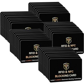 SaiTech IT 50 Pack RFID Blocking Card, One Card Protects Entire Wallet Purse, NFC Contactless Bank Debit Credit Card Protector ID ATM Guard Card Blocker - (Black)