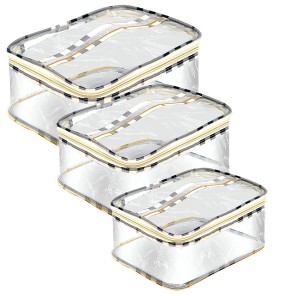 NISUN Set of 3 Multipurpose Transparent Travel Pouch Makeup Toiletry Kit Bag Cosmetic Pouch for Women Makeup Organizer Bag Plastic Box Vanity, Shaving Kit Toiletry Bag for Men - (22 X 16 X 10 cm)