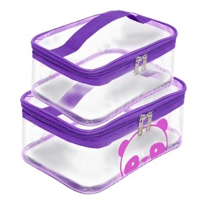 SNDIA 2-Set Multipurpose Transparent Travel Pouch Makeup Toiletry Kit Bag Cosmetic Pouch for Women Makeup Organizer Bag Plastic Box Vanity, Shaving Kit for Men (23.5x15.5x10 cm, Purple)