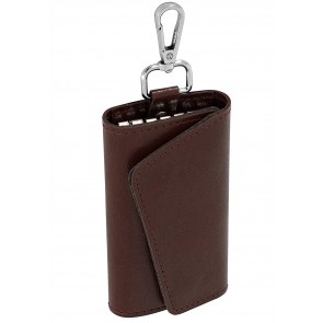 Storite PU Leather Key Case Pouch Wallet Keychain Key Holder Ring with 6 Hooks Snap Closure- (11 x 6.5 cm) (Brown)