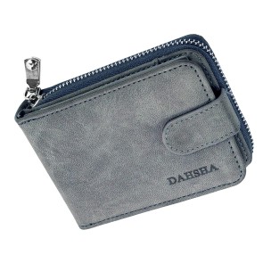 DAHSHA 11 Slot PU Leather Credit/Debit Cards Zipper Holder Wallet Coin Purse with 3 ID Window for Men & Women (Grey-12 x 4 x 8 cm)